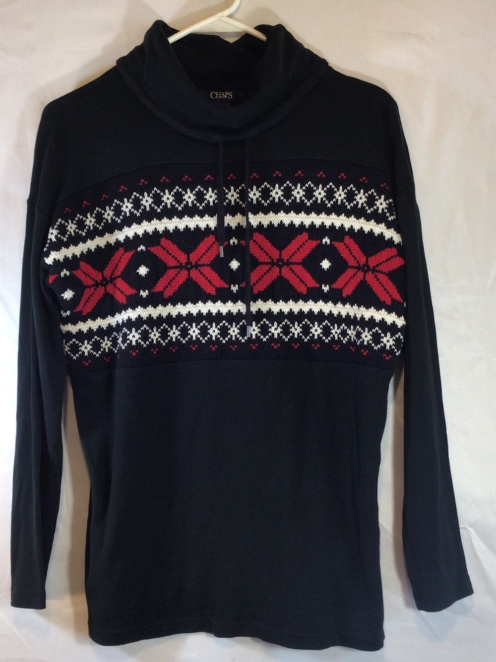 Chaps Women’s Size Small Fair Isle Cowl Neck Top Blue Winter Classic Preppy